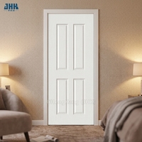 Portes intérieures JHK-004P-WG à 4 panneaux, grain de bois blanc apprêté, revêtement MDF, moulées sous pression, pour usage hôtelier, excellente qualité, directement de l'usine