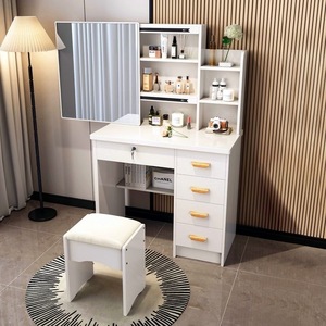 Cómoda moderna <span class=keywords><strong>de</strong></span> lujo para dormitorio <span class=keywords><strong>con</strong></span> <span class=keywords><strong>espejo</strong></span> e iluminación, cajones <span class=keywords><strong>de</strong></span> madera blancos para maquillaje, mueble <span class=keywords><strong>de</strong></span> almacenamiento para apartamento pequeño/hogar. - Product Image 6