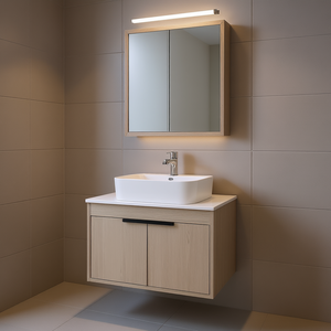 Modern Design 30 Inch White Oak Wall Mounted Bathroom Vanity With Ceramic Basin Soft Close Door Mirror Included - Product Image 2