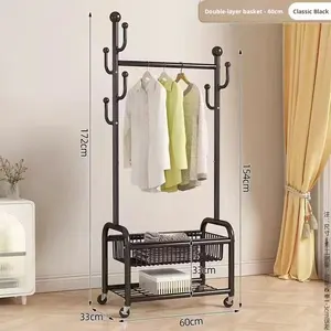 Portant à Vêtements en Métal à <span class=keywords><strong>Double</strong></span> Niveaux Épaissi et Renforcé pour Intérieur Domestique, Séchoir à Linge avec Cintre pour Rangement en Dortoir - Product Image 3