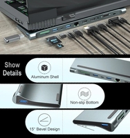 Adaptor Hub multifungsi 12 dalam 1, stasiun Dok adaptor Hub multifungsi USB-C USB C Tipe C ke 4K 12 dalam 1 multifungsi
