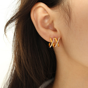 X Letter <b>Stud</b> <b>Earrings</b> Gold Zircon Channel Setting Everyday Wear - Product Image 4