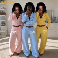 Ensemble 2 pièces personnalisé pour femme : sweat à capuche court zippé et pantalon large à taille élastique – Vêtements personnalisés pour femme