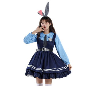 Disfraz <span class=keywords><strong>de</strong></span> Conejita con Estampado <span class=keywords><strong>de</strong></span> Uniforme Animal - Azul y Rosa, Estilo Preppy con Insignia, Conjunto <span class=keywords><strong>para</strong></span> <span class=keywords><strong>Halloween</strong></span> y Juego <span class=keywords><strong>de</strong></span> Roles - Product Image 3