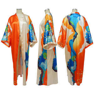 Fashion Silk Satin Multi Print Kimonos Casual Trench Coat Loose <strong>Long</strong>-sleeve Top <strong>Cardigan</strong> <strong>Long</strong> <strong>Dress</strong> - Product Image 6