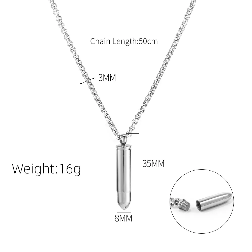 OUMIカスタムクリエイティブ弾丸型取り外し可能な銀色メッキペンダントネックレスメンズネックレスステンレス鋼