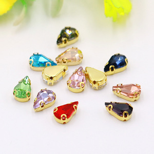 Strass en verre doré en forme de goutte d'eau, 12 facettes, 4 trous, pour vêtements DIY, robes de mariée, accessoires artisanaux, vente en gros - Product Image 2