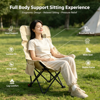 Chaise pliante réglable à 3 positions, dossier haut en maille respirante, poche latérale, portable, pour camping, plage, jardin, pêche, parc