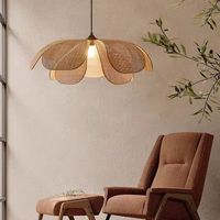 Tissé à la main en forme de fleur Designer Palmier Abat-jour Rotin Suspension Lustre Wabi Sabi Plafond Lampes Suspendues