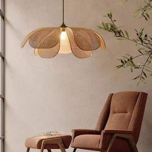 Lampadario a forma di fiore tessuto a mano a forma di palma con paralume in Rattan lampade a sospensione da soffitto Wabi Sabi - Product Image 3