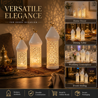 Lanterne de Ramadan en métal blanc, dôme de mosquée, porte-bougie creux, lune croissante dorée, décoration de table