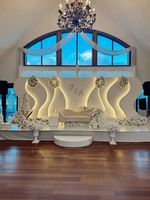 Toile de fond de scène de mariage lumineuse en forme de vague S en PVC, vente en gros, moderne, haut de gamme, faible MOQ, livraison rapide