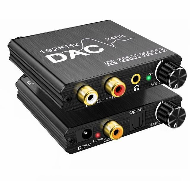 Digital to Analog Converter 192kHz DAC Supports Volume Control Digital Coaxial SPDIF to Analog Stereo L/R RCA 3.5mm Jack Audio