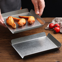 Plateau rectangulaire rétro en acier inoxydable pour café, rangement, barbecue, plat à fondue et vaisselle de barbecue