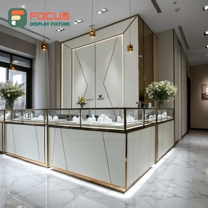 Luxury Jewelry Retail Showcase System Wood <b>Frame</b> Boutique Space Glass Showcase - Product Image 1