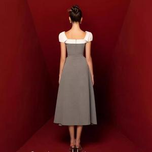 Abito Elegante da Cerimonia con Colletto Quadrato e Pieghe <span class=keywords><strong>Grigio</strong></span> <span class=keywords><strong>Vestito</strong></span> Lungo Classico <span class=keywords><strong>Aderente</strong></span> di Alta Qualità - Product Image 4