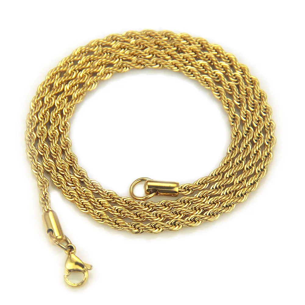 Op Maat Gemaakte 18K Vergulde Roestvrijstalen Ketting Armband Ketting 2/3/4Mm Dik Titanium Staal Gedraaid Touw Ketting Fabriek Geheel