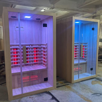 Sauna infrarouge lointain à lumière rouge pleine spectre, électrique, en bois massif, moderne et luxueux, à faible EMF, pour 2 personnes, utilisation intérieure/extérieure (parc)