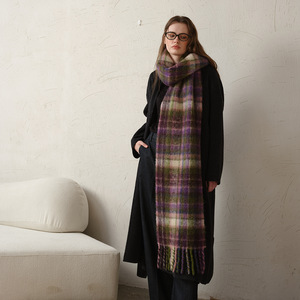 Bufanda de cachemira sintética a cuadros con textura gruesa de mohair, borlas, cálida para invierno, chales y bufandas de pashmina para mujer - Product Image 1