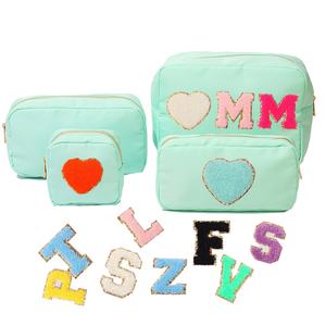 Wholesale Personalised Custom logo <b>Large</b> Capacity Nylon Letter Patches Zipper Travel Toiletry <b>Makeup</b> <b>Bags</b> Pouch <b>Bag</b> Cosmetic - Product Image 5