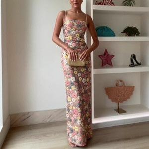 IHOOV décontracté taille naturelle <span class=keywords><strong>crayon</strong></span> col carré paillettes Maxi robe <span class=keywords><strong>Pastel</strong></span> imprimé fleuri jupe - Product Image 2