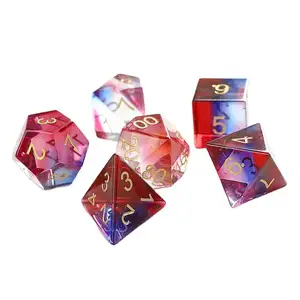 customized wholesale high quality 3 color gemstone dice set for DND game /Golden Numbers /gem dice
