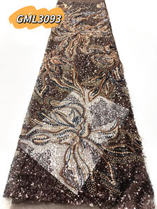 Tissu en dentelle filet perlée rouge haut de gamme 5 yards, perles en gros pour robe de mariée africaine rétro, <span class=keywords><strong>tenue</strong></span> de <span class=keywords><strong>mariage</strong></span> classique nigériane - Product Image 3