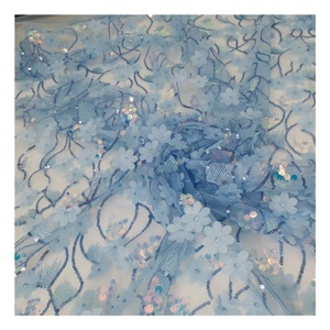 Lue-tela de lentejuelas policromáticas cortadas con láser, tela para vestido de fantasía francesa bordada con hierba de ylon, 3 owers - Product Image 3