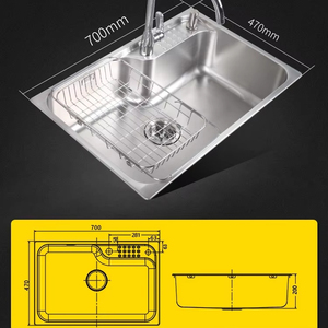 K-23684T 304 Stainless Steel Thickened Single Basin Kitchen 1-Hole <b>Vegetable</b> Basin Without - Product Image 3
