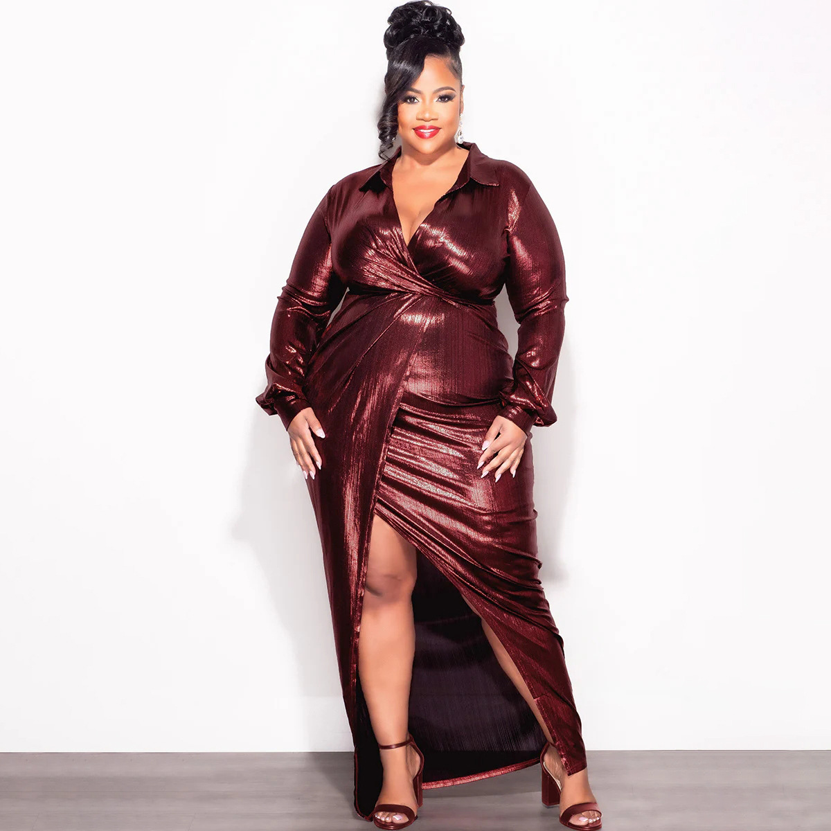 XL-5XL Plus Size Dresses Ladies V Neck Long Sleeve High Slit Casual Solid  Color Maxi Dress Fall Dresses for Women Party| Alibaba.com