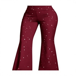 Hardhoodi Interation Pantalones deportivos acampanados de cintura alta para mujer con puntos blancos, cintura elástica, longitud completa, color burdeos, para las cuatro estaciones - Product Image 1