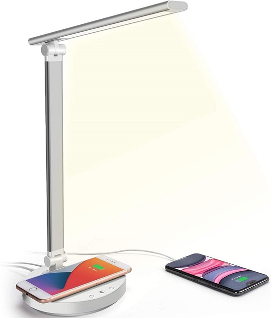 Desk Lamp With Wireless Charger Table Lamp With USB Type-c Charging Port 5 Brightness 5 Lighting Modes Eye-Caring LED Desk Lamp