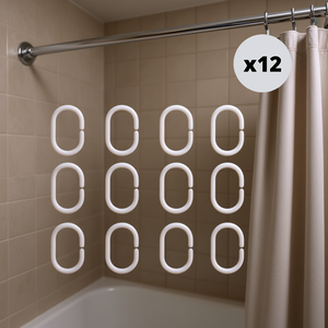 Anneaux de rideau de douche 12 pièces en polypropylène blanc pour usage en salle de bain - Product Image 3