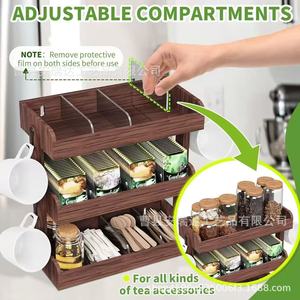 Wooden <b>Desktop</b> <b>Shelf</b> 3 Tier Tea Bag Storage Rack Coffee Sugar Organizer Kitchen Countertop Standing Type - Product Image 2