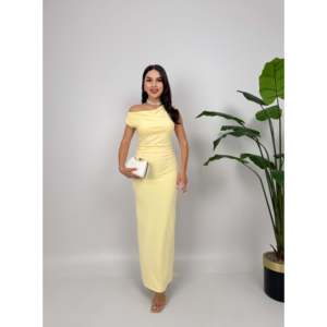 Robe de soirée 3032 asymétrique à une épaule, coupe fourreau en satin, taille naturelle, confortable, noire - Product Image 1