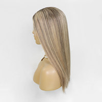 Perruque frontale en dentelle HD 9x5, ombrée blond cendré avec mèches, cheveux humains lisses, pré-épilée, sans colle, pour femmes