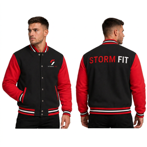 Blouson universitaire unisexe Storm Fit rouge et noir en polaire, coupe décontractée, col montant, anti-UV, coupe-vent, écologique - Product Image 1