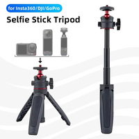 Mini trépied pliable télescopique pour selfie stick avec rotule et griffe porte-accessoire UNC 1/4 pour éclairage LED et caméra d'action