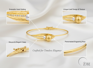 18K <b>Gold</b> Classic Simple Luxury Leaf Bracelet Brilliant Cut Diamonds Micro-pave Setting Customizable Fine <b>Bangle</b> Unisex NGTC - Product Image 5