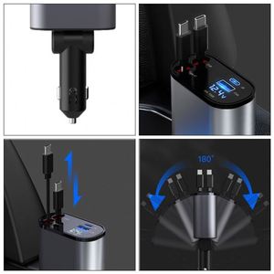 Retractable Cable Car Charger Personalized Adjustable 4 in 1 Fast Charging Type <b>C</b> Charger <b>Adapter</b> with Logo - Product Image 5