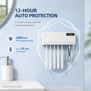 Support mural intelligent pour brosse à dents avec stérilisateur UVC, support de stérilisation pour brosse à dents électrique avec affichage numérique et chargement USB - Product Image 4
