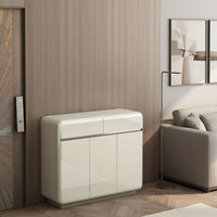 Lemari Sepatu MDF Putih High Gloss dengan 3 Pintu & 2 Laci Gaya Eropa Modern untuk Penggunaan di Rumah, Hotel, Lorong & Gudang