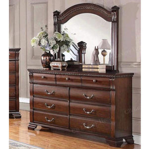 Ensemble de chambre à coucher en bois massif brun foncé traditionnel, lit queen-size sculpté de luxe, table de maquillage, tables de chevet, commode - Product Image 6