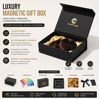 Boîte à perruque noire de luxe avec couvercle magnétique, emballage rigide personnalisé pour extensions et mèches de cheveux, boîte cadeau doublée de satin avec logo