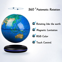 Mapa del mundo iluminado giratorio en inglés de 20cm y 8 pulgadas, Base redonda de escritorio, globo de plástico con luz LED RGB flotante de levitación magnética