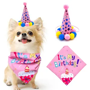 Cute Pet Dogs Birthday Caps/Bibs Sequin Design Headwear Cap Hat Cat Dog Birthday Costume Christmas Party Pets Accessories