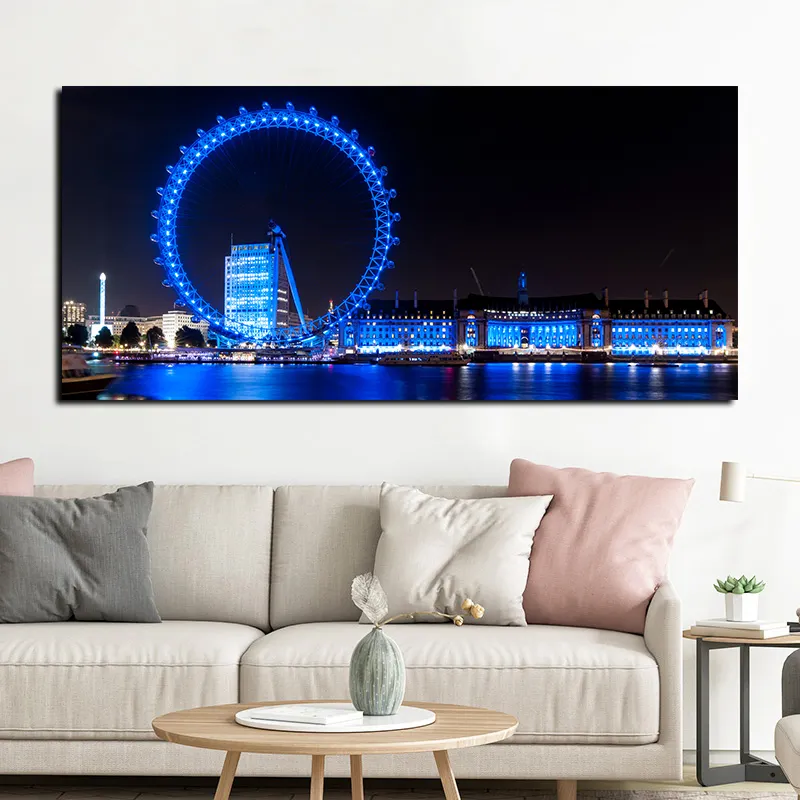 Home Decoration Light Up Canvas night scene Ferris wheel Modern Prints light wall painting led