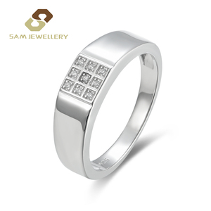 Anello da Uomo a Fascia Larga in Argento Sterling S925 con Griglia Quadrata e Pietre CZ, Anello da Cerimonia e Business per Gentiluomini - Product Image 1