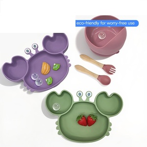 6-Piece Silicone <b>Baby</b> Feeding <b>Set</b> for Children's Training <b>Dining</b> Cute Crab Shape Food Plate Silicone Fork Spoon BPA Free - Product Image 4