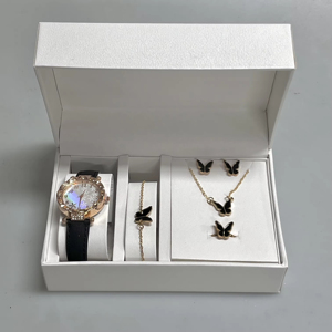 Montre à quartz de luxe à cadran rond avec bracelet en cuir PU, ensemble cadeau tendance 5 en 1 pour femmes - Product Image 1